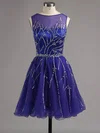 Fabulous A-line Scoop Neck Satin Tulle Beading Short/Mini Prom Dresses #ZPUKM02016341