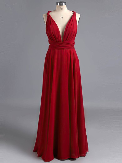 A-line V-neck Chiffon Floor-length Prom Dresses #ZPUKM02023471