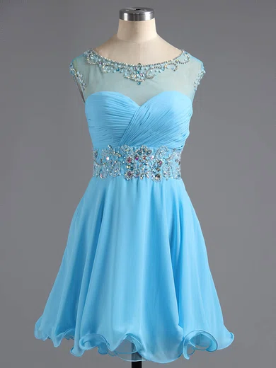 A-line Scoop Neck Chiffon Tulle Short/Mini Beading Classy Prom Dresses #ZPUKM02016425