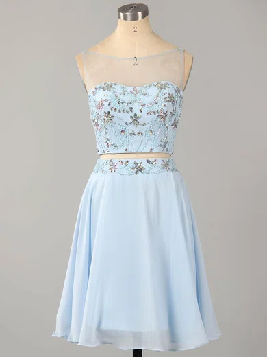 Two Piece A-line Scoop Neck Chiffon Tulle Short/Mini Beading Latest Prom Dresses #ZPUKM02019183