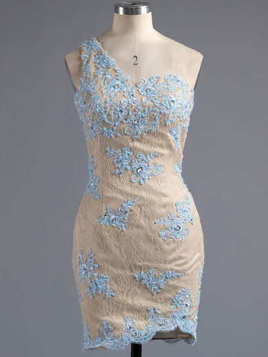 Sheath/Column One Shoulder Lace Short/Mini Appliques Lace Different Backless Prom Dresses #ZPUKM020102346