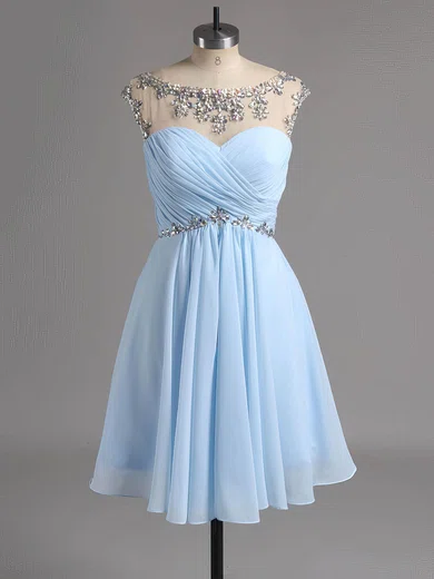 Online Backless A-line Scoop Neck Chiffon Beading Short/Mini Prom Dresses #ZPUKM02042461