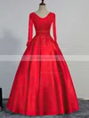Ball Gown V-neck Satin Tulle Floor-length Beading Prom Dresses #UKM020102853