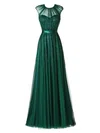 A-line Scoop Neck Tulle Floor-length Beading Prom Dresses #UKM020102882