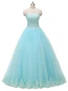 Ball Gown Strapless Tulle with Appliques Lace Floor-length Discounted Prom Dresses #UKM020102929