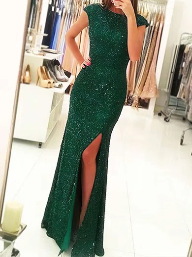 Sheath/Column Scoop Neck Cut Out Sparkly Sequin Prom Dresses #UKM020102920