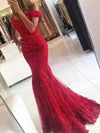 Trumpet/Mermaid Floor-length Off-the-shoulder Tulle Appliques Lace Prom Dresses #UKM020102938