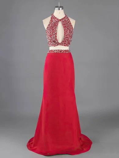 Sheath/Column Halter Chiffon Floor-length Crystal Detailing #ZPUKM020101845