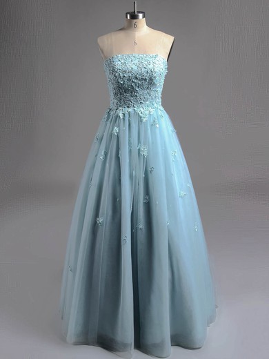 Ball Gown Strapless Floor-length Tulle Appliques Lace Prom Dresses #ZPUKM020101939