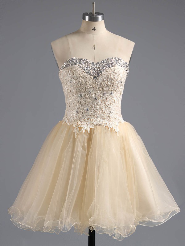 Ball Gown Sweetheart Tulle Short/Mini Appliques Lace Champagne Prom ...