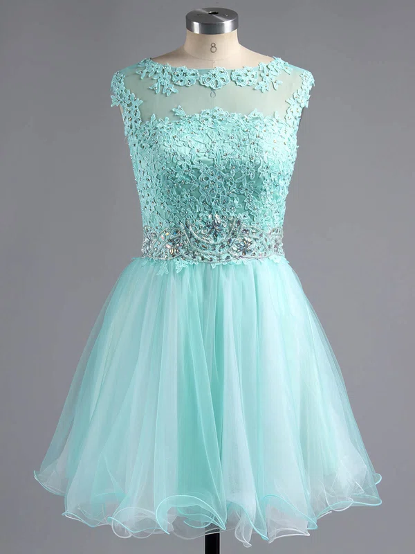 Glamorous A-line Scoop Neck Tulle Beading Short/Mini Prom Dresses #ZPUKM02042343