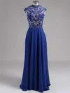 High Neck Royal Blue Chiffon Crystal Detailing Floor-length Amazing Prom Dresses #ZPUKM020101150