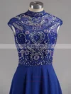 High Neck Royal Blue Chiffon Crystal Detailing Floor-length Amazing Prom Dresses #ZPUKM020101150