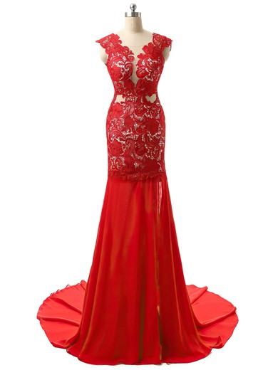 Trumpet/Mermaid Scoop Neck Chiffon Floor-length Appliques Lace Prom Dresses #ZPUKM02016325