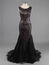 Trumpet/Mermaid Scoop Neck Tulle Lace Sweep Train Beading Prom Dresses #ZPUKM02016754
