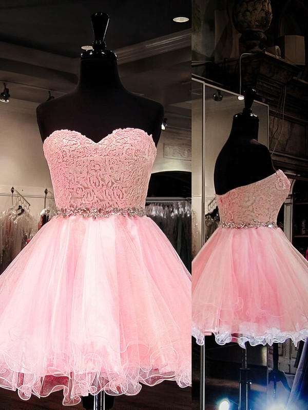 Ball Gown Sweetheart Tulle Short Mini Beading Prom Dresses MillyBridal