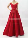 Ball Gown Off-the-shoulder Satin Sweep Train Sashes / Ribbons Prom Dresses #UKM020101855