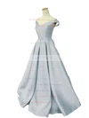 Ball Gown Off-the-shoulder Satin Sweep Train Sashes / Ribbons Prom Dresses #UKM020101855