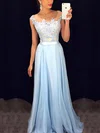 A-line Floor-length Scoop Neck Chiffon Appliques Lace Prom Dresses #UKM020101989