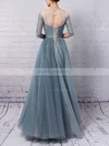 A-line Scoop Neck Tulle Floor-length Beading Prom Dresses #UKM020102046
