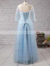 A-line Scoop Neck Tulle Floor-length Beading Prom Dresses #UKM020102046