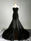 Trumpet/Mermaid Sweetheart Tulle Court Train Appliques Lace Prom Dresses #UKM020102122