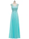 A-line V-neck Chiffon Floor-length Appliques Lace Prom Dresses #UKM020102123
