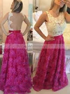 A-line Scoop Neck Lace Floor-length Pearl Detailing Prom Dresses #UKM020102159