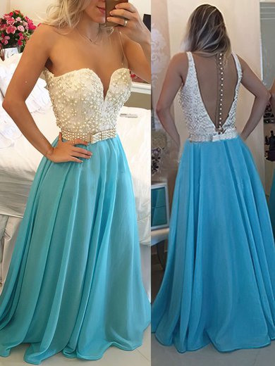A-line Scoop Neck Chiffon Floor-length Sashes / Ribbons Prom Dresses #UKM020102163