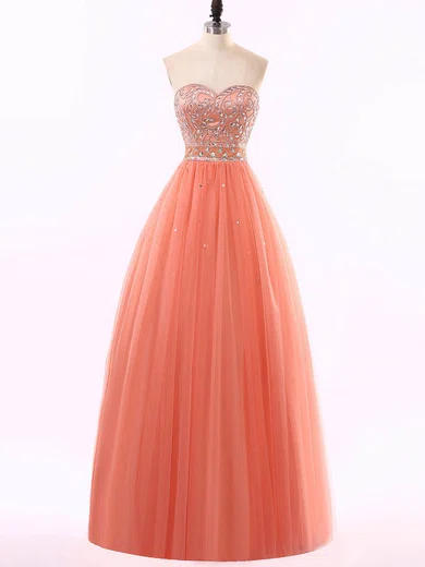 Ball Gown Strapless Tulle Prom Dresses With Beading #UKM020102217