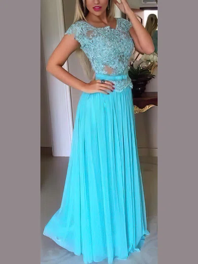 A-line Scoop Neck Chiffon Floor-length Beading Prom Dresses #UKM020102227