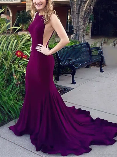 Trumpet/Mermaid Scoop Neck Jersey Court Train Prom Dresses #UKM020102318
