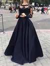 Ball Gown Illusion Lace Satin Long Sleeves Two Piece Prom Dresses #UKM020102335