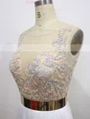 A-line Scoop Neck Chiffon Floor-length Beading Prom Dresses #UKM020102388