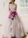 Ball Gown Scoop Neck Organza Sweep Train Wedding Dresses With Beading #UKM020102394