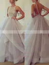 Ball Gown Scoop Neck Organza Sweep Train Beading Prom Dresses #UKM020102394