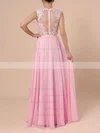A-line Scoop Neck Chiffon Sweep Train Appliques Lace Prom Dresses #UKM020102396