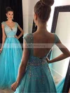 Princess V-neck Tulle Floor-length Beading Prom Dresses #UKM020102401