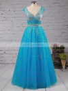 Princess V-neck Tulle Floor-length Beading Prom Dresses #UKM020102401