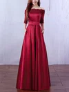 A-line Off-the-shoulder Satin Floor-length Appliques Lace Prom Dresses #UKM020102406
