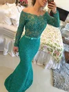 Trumpet/Mermaid Off-the-shoulder Lace Floor-length Appliques Lace Prom Dresses #UKM020102429