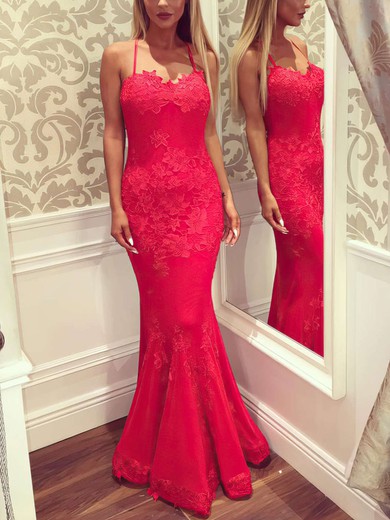 Trumpet/Mermaid Sweetheart Lace Floor-length Appliques Lace Prom Dresses #UKM020102434