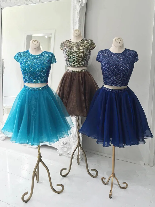 Princess Scoop Neck Organza Short/Mini Crystal Detailing Short Prom Dresses #UKM020102537