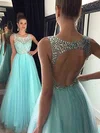 Princess Scoop Neck Tulle Floor-length Beading Prom Dresses #UKM020102437