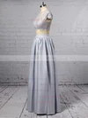 Sheath/Column Scoop Neck Silk-like Satin Lace Ankle-length Split Front Prom Dresses #UKM020102509