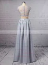 Sheath/Column Scoop Neck Silk-like Satin Lace Ankle-length Split Front Prom Dresses #UKM020102509