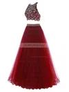 Princess Tulle Floor-length Beading Halter Two Piece Nicest Prom Dress #UKM020102588