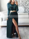 A-line Scoop Neck Lace Chiffon Ankle-length Split Front Prom Dresses #UKM020102597
