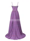 A-line V-neck Sweep Train Chiffon Appliques Lace Prom Dresses #UKM020102675