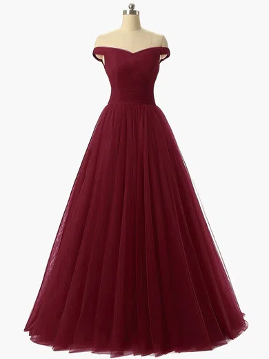 Ball Gown Off-the-shoulder Tulle Prom Dresses With Ruched #UKM020102678